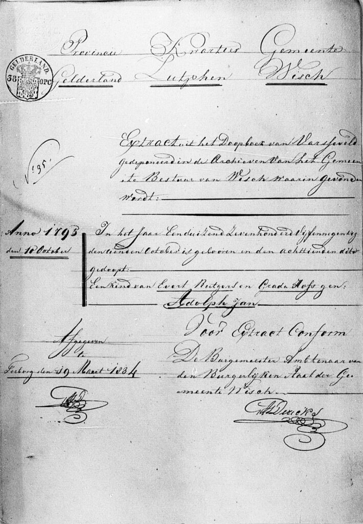 extract doopboek Adolph Jan Rutgers