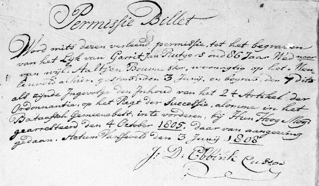 Permissie Billet Garrit Jan Rutgers